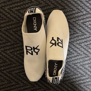 DKNY White and Black Slip-On Loafers